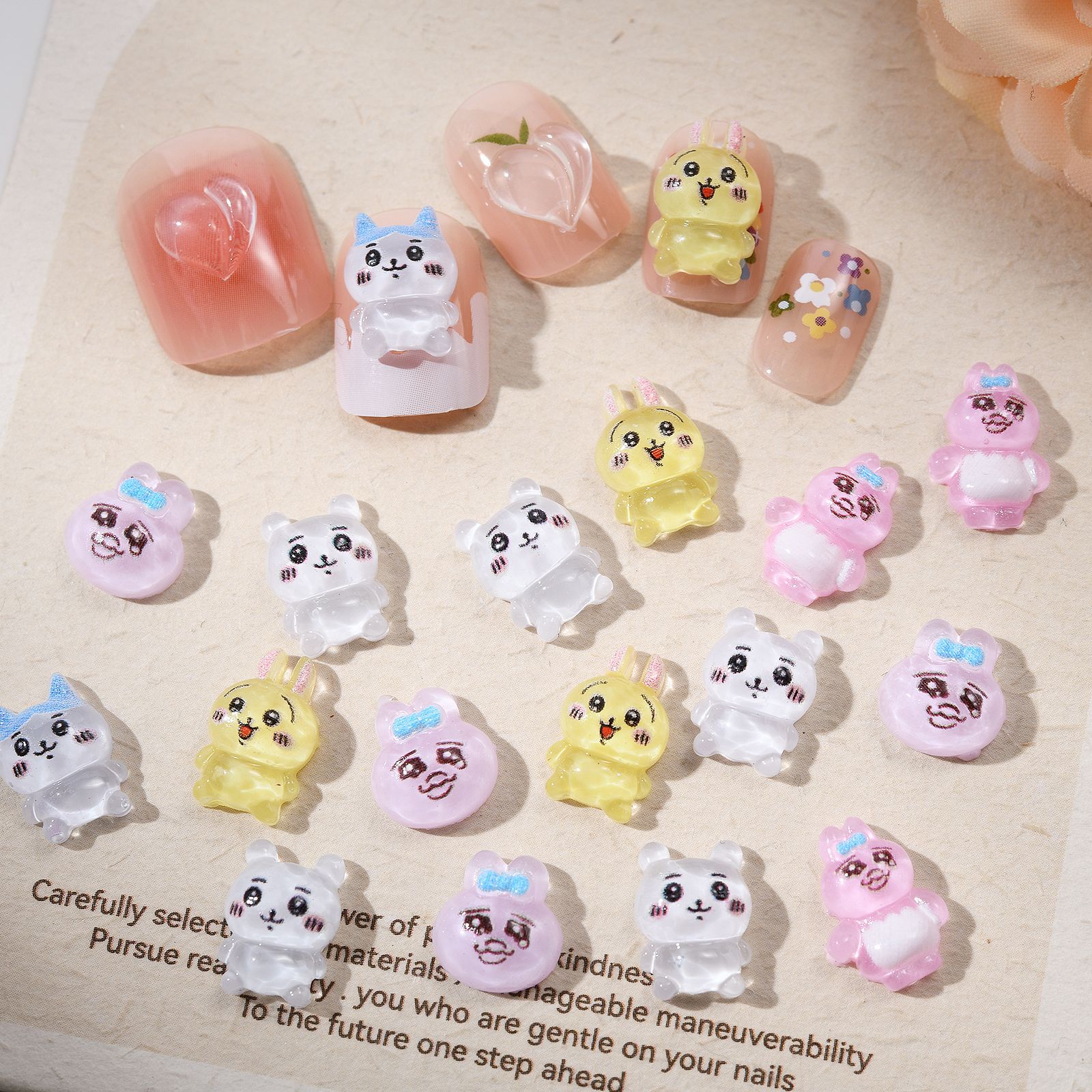 Nail Art - 100 ชิ้น อุปกรณ์ตกแต่งเล็บลายการ์ตูนฟอร์ชิคาวะ อุปกรณ์เรซิ่นน่ารักสำหรับติดเล็บ อุปกรณ์ DIY